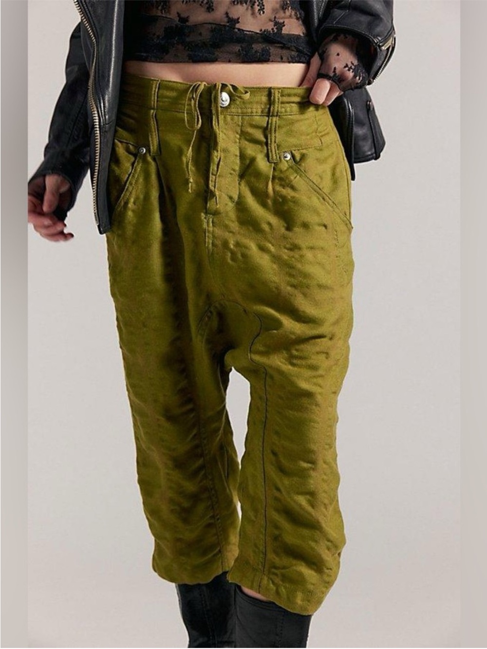 Free People We the Free Maven Cozy Crop Harem Pants Button Fly Drawstring NWT - Picture 1 of 6